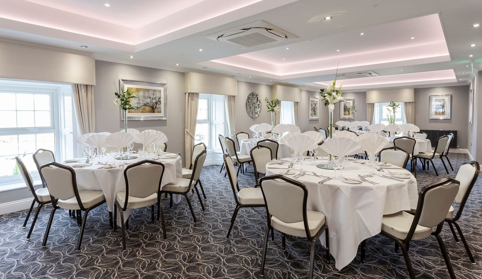 A wedding breakfast laid out in the Victorian Suite at The Devon Hotel